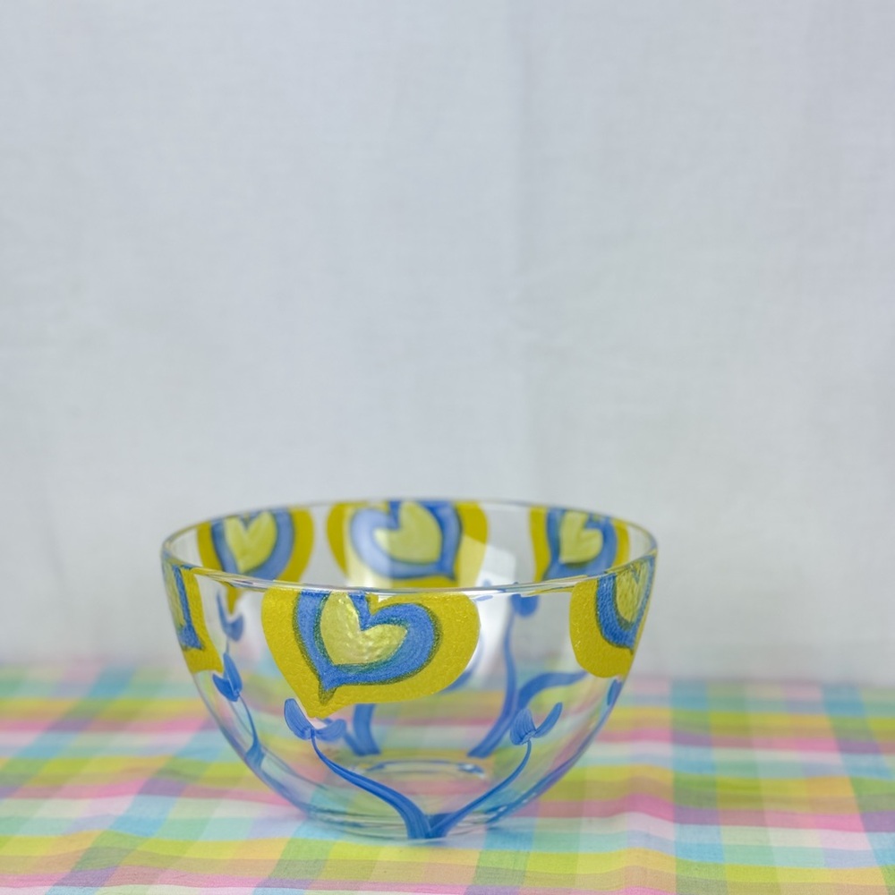 Hand-Painted Blue and Yellow Glass Bowl